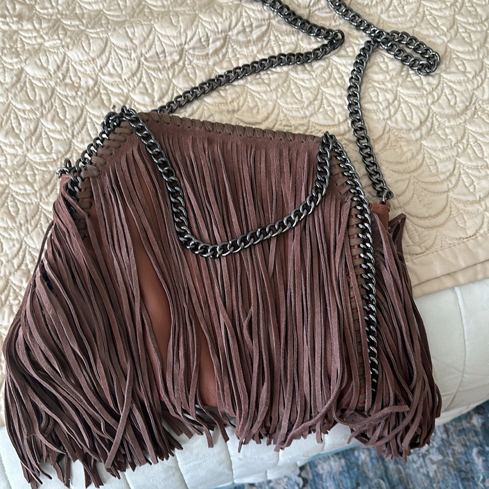 Inzi Fringe Suede crossbody. never been used. Brand new